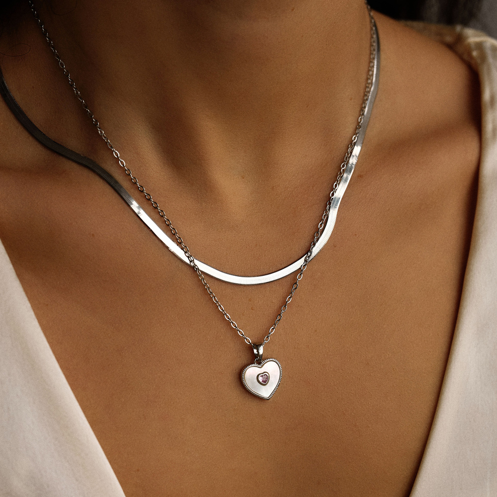 Srebrny naszyjnik z masą perłową Pinky Love