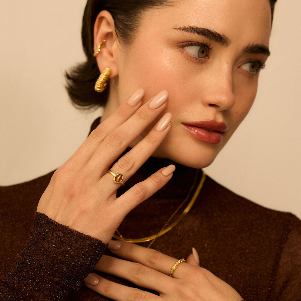 Złoty pierścionek z oczkiem tygrysim Mystic