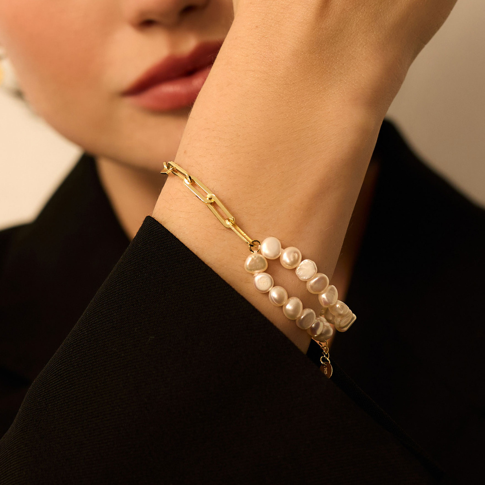 Złota bransoletka z perłami naturalnymi Whisper