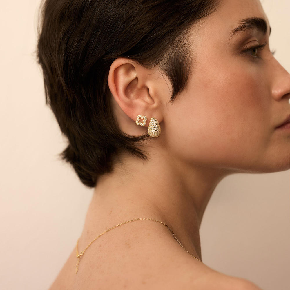 Złote kolczyki łezki z cyrkoniami (srebro 925)