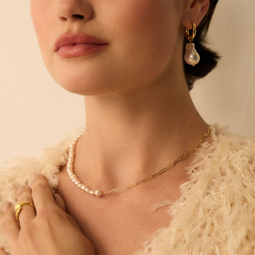 Złoty naszyjnik z perłami naturalnymi Whisper