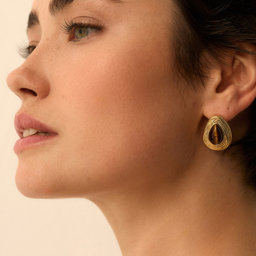 Złote kolczyki vintage z tygrysim okiem