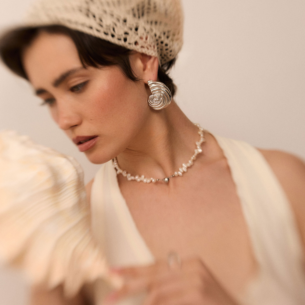 Srebrne kolczyki muszle Mermaid