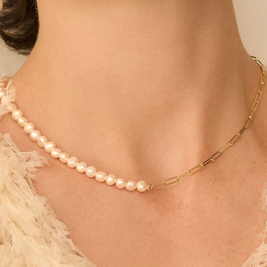 Złoty naszyjnik z perłami naturalnymi Whisper