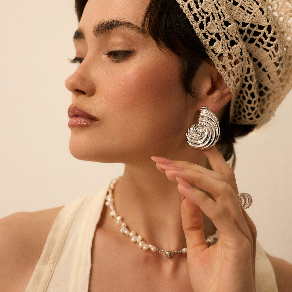 Srebrne kolczyki muszle Mermaid