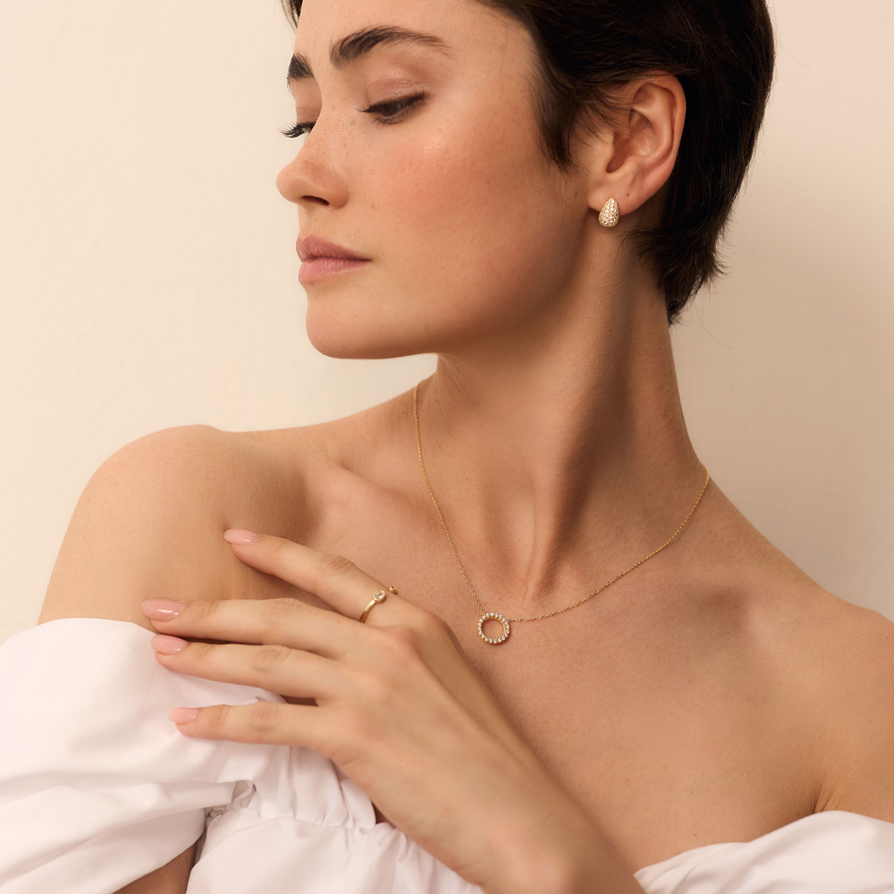 Złoty pierścionek z cyrkoniami Libra