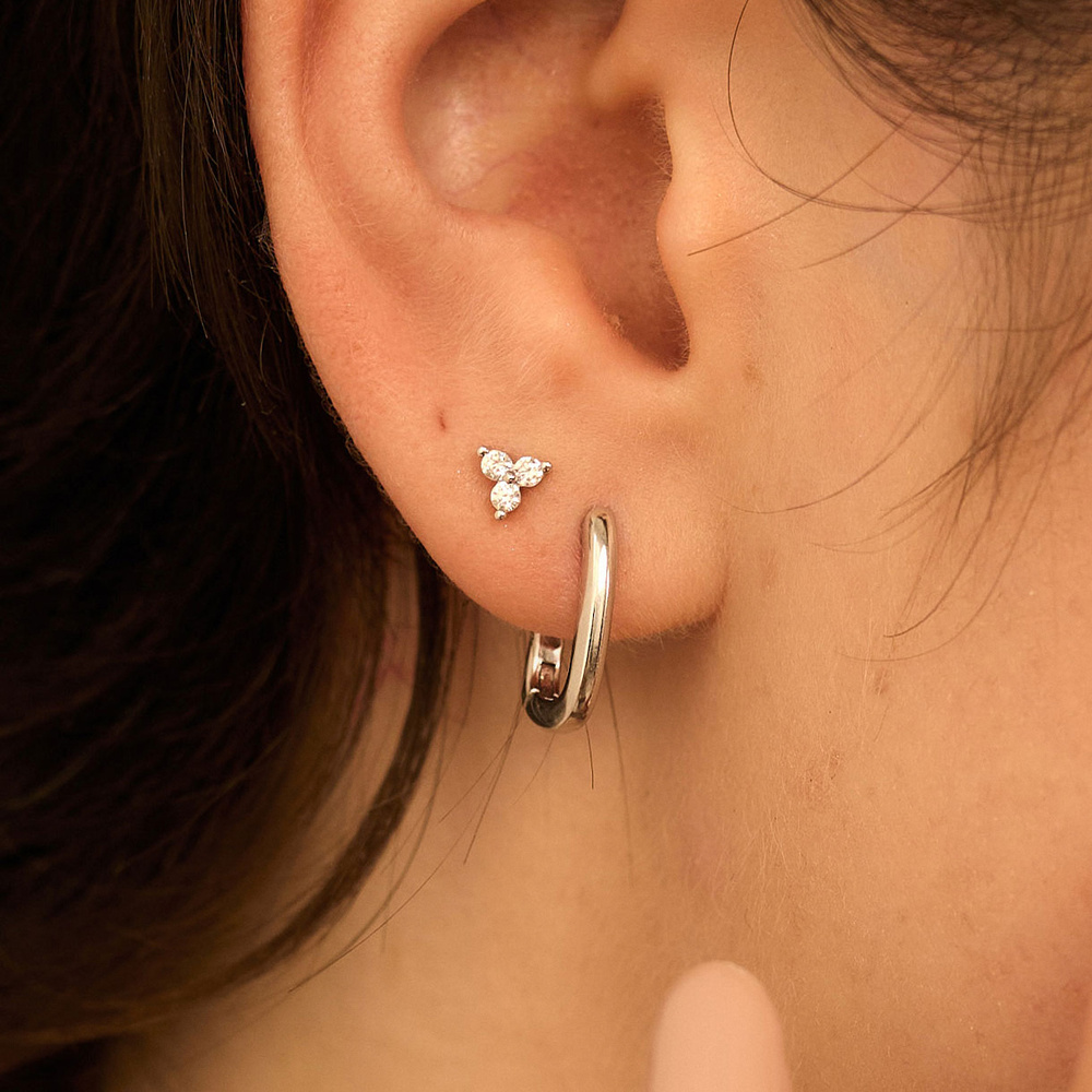 Srebrny kolczyk z listkami Birdy N°2