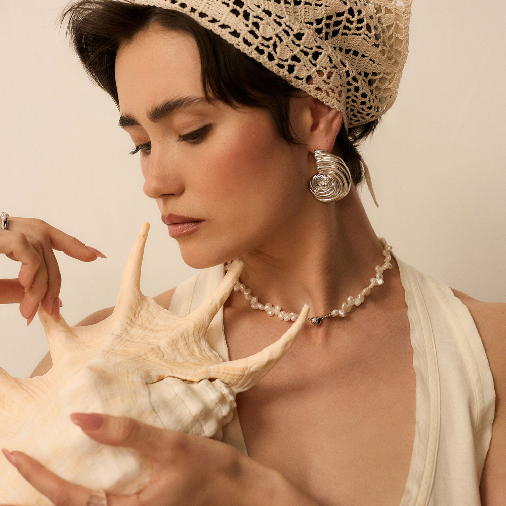 Srebrne kolczyki muszle Mermaid