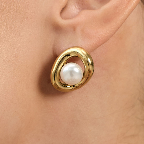 Złote kolczyki vintage z perłą Oval