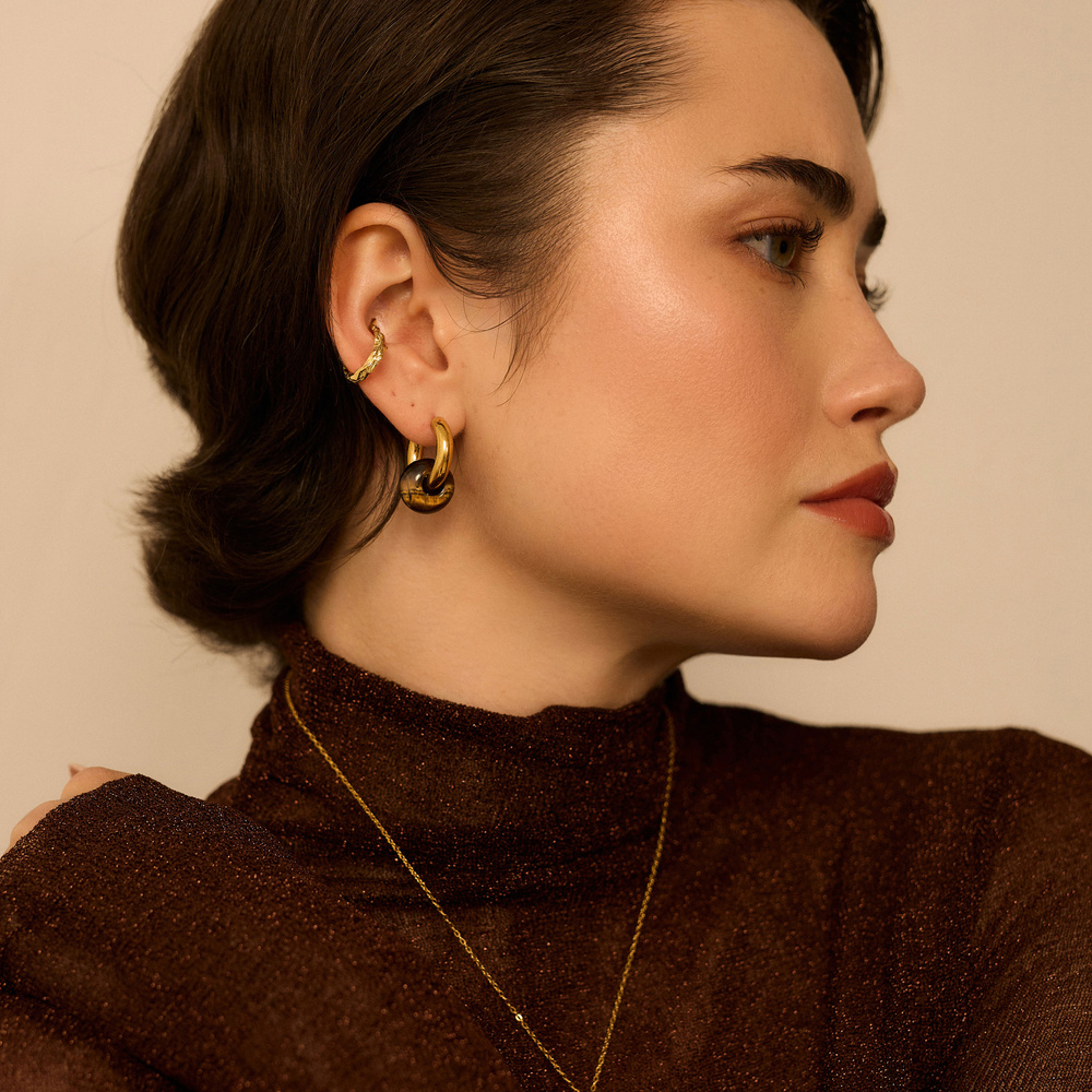 Złote kolczyki koła z oczkiem tygrysim Nocturne