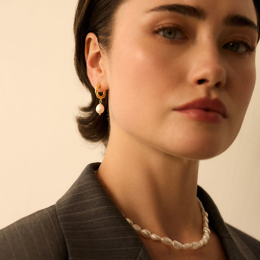 Złote kolczyki z perłą naturalną Pearl N°2