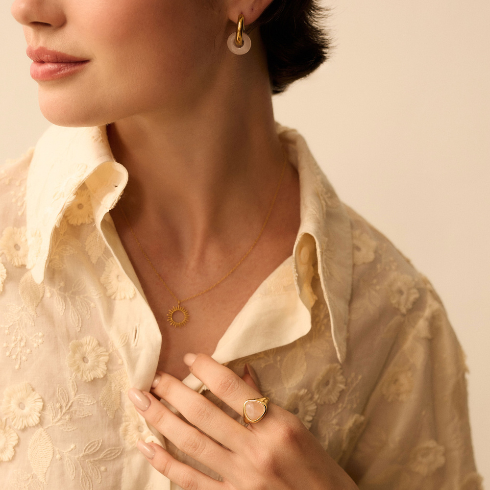 Złoty pierścionek z kwarcem różowym Trinity N°2