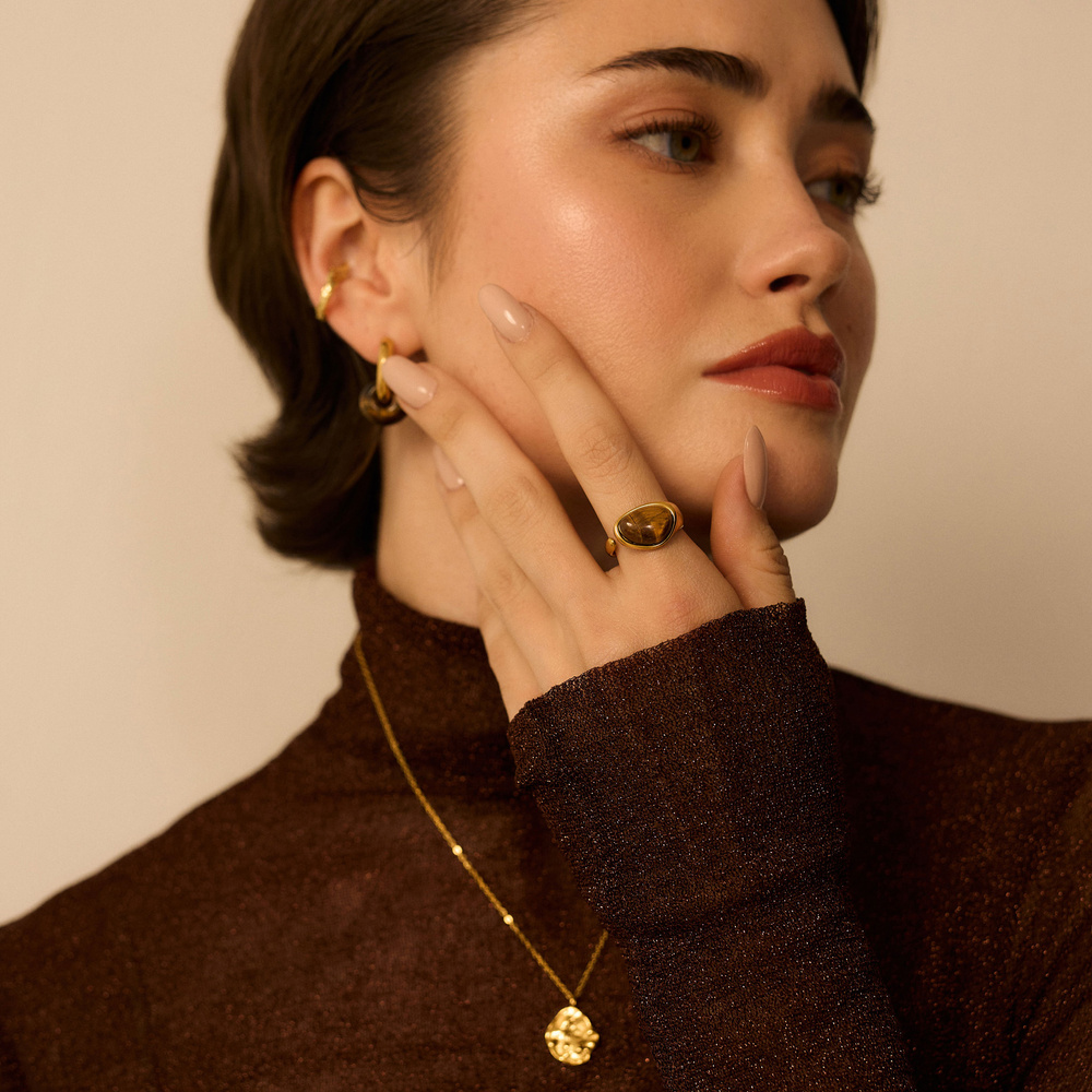 Złoty pierścionek z oczkiem tygrysim Mystic N°2