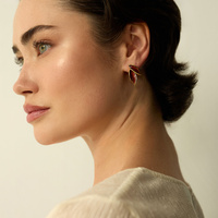 Złote kolczyki listki z bordową emalią