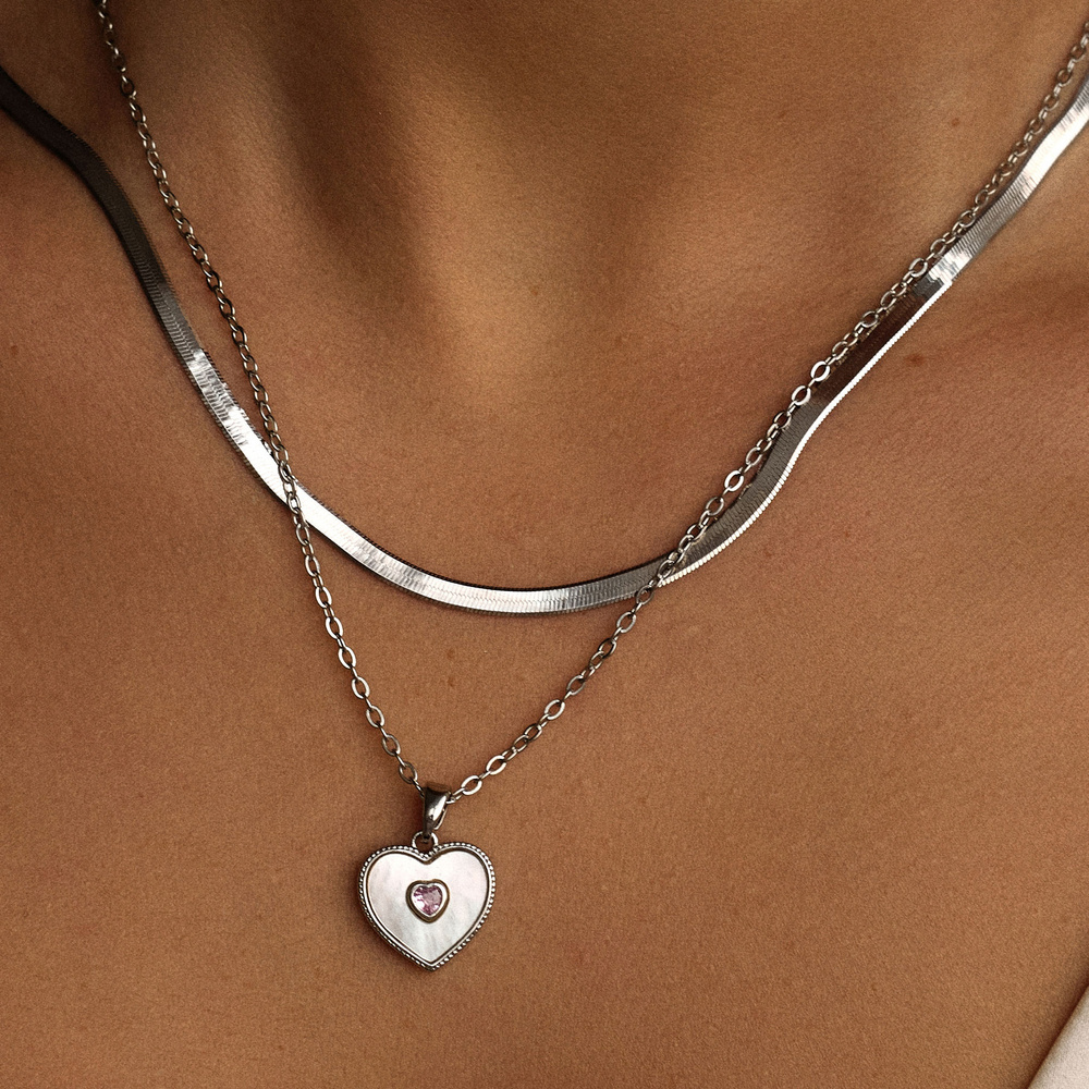 Srebrny naszyjnik z masą perłową Pinky Love