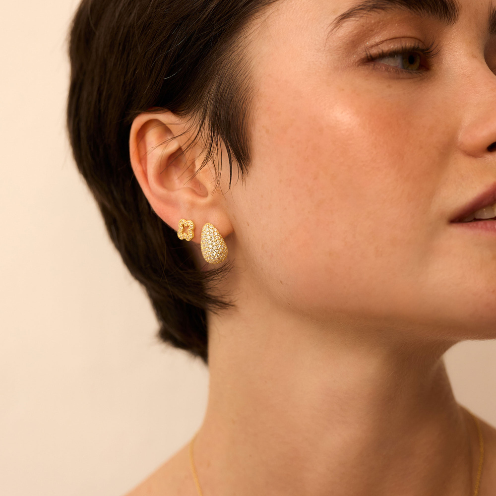 Złote kolczyki łezki z cyrkoniami (srebro 925)