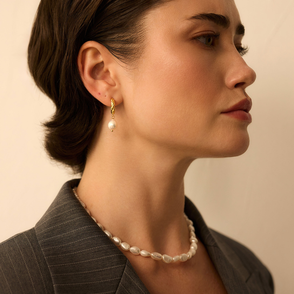 Złote kolczyki z perłą naturalną Pearl N°2