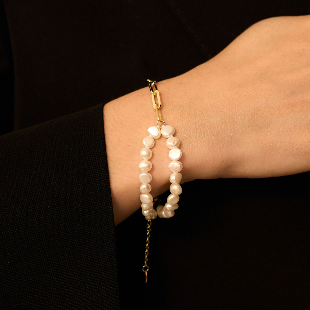 Złota bransoletka z perłami naturalnymi Whisper