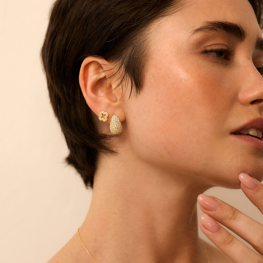 Złote kolczyki łezki z cyrkoniami (srebro 925)