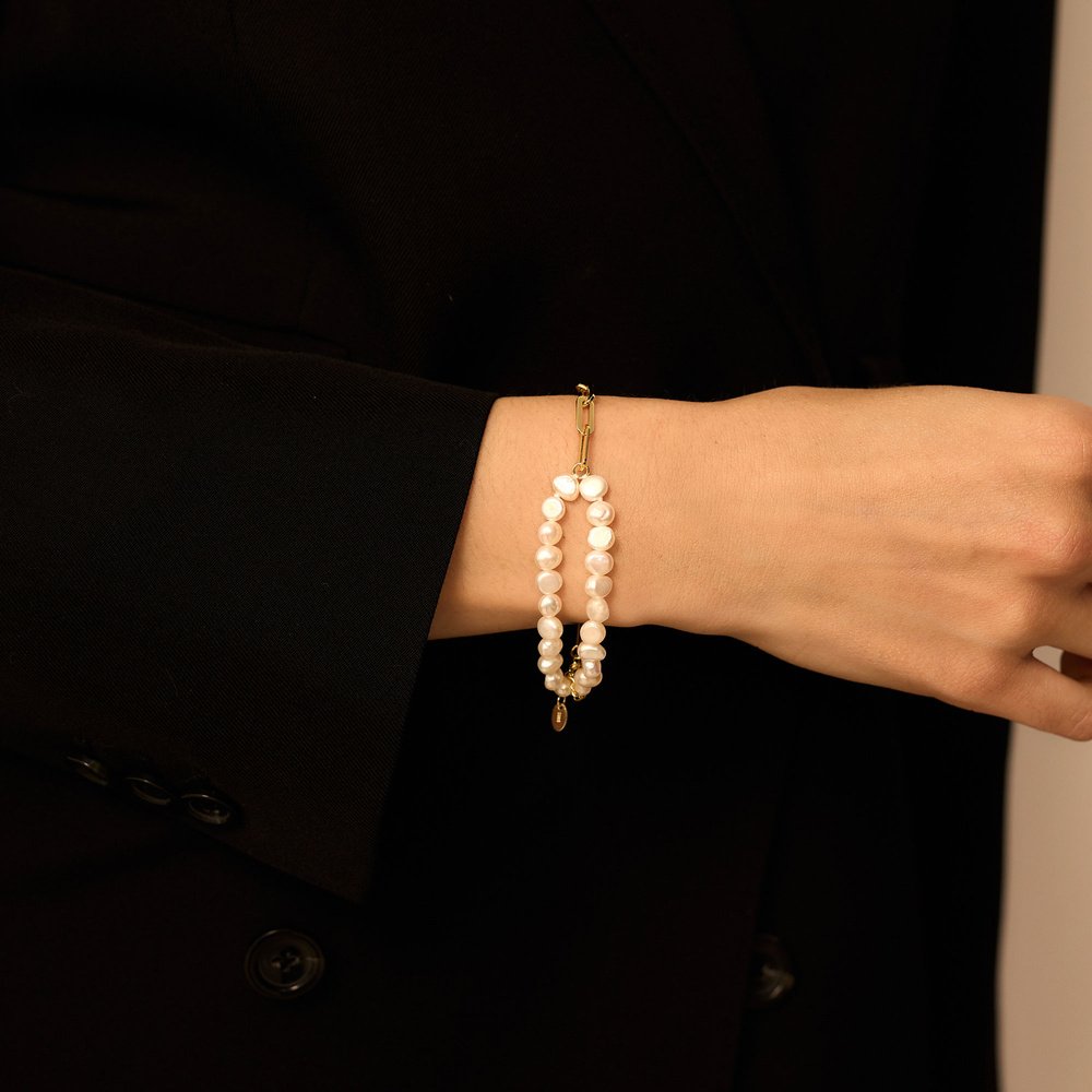 Złota bransoletka z perłami naturalnymi Whisper