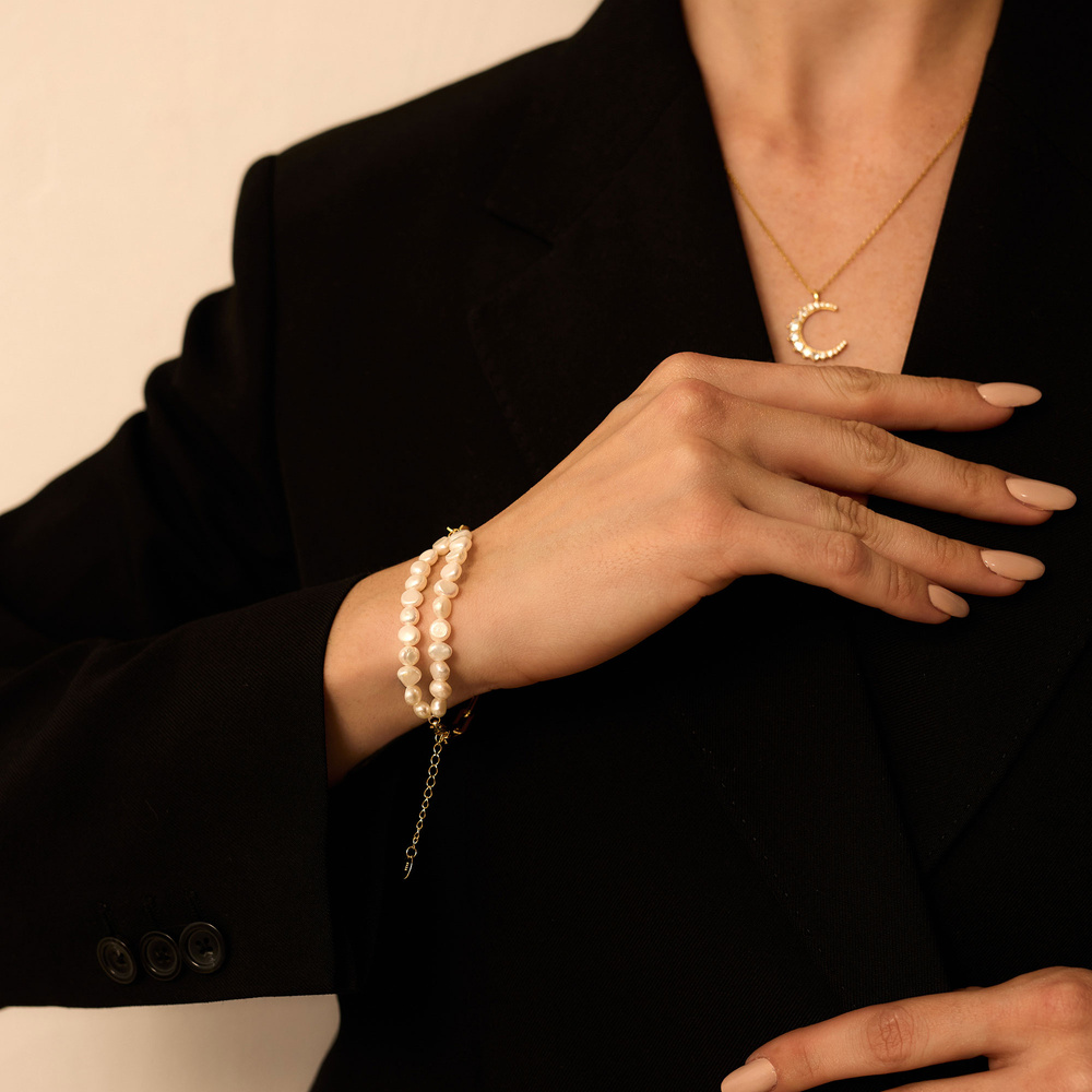 Złota bransoletka z perłami naturalnymi Whisper