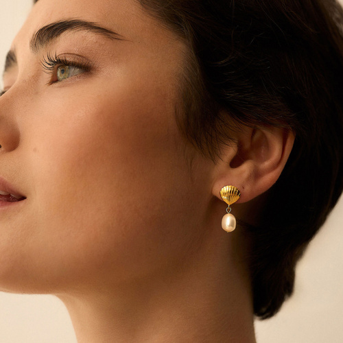 Złote kolczyki z perłą słodkowodną Mermaid