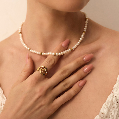 Złoty naszyjnik z pereł naturalnych Golden N°3