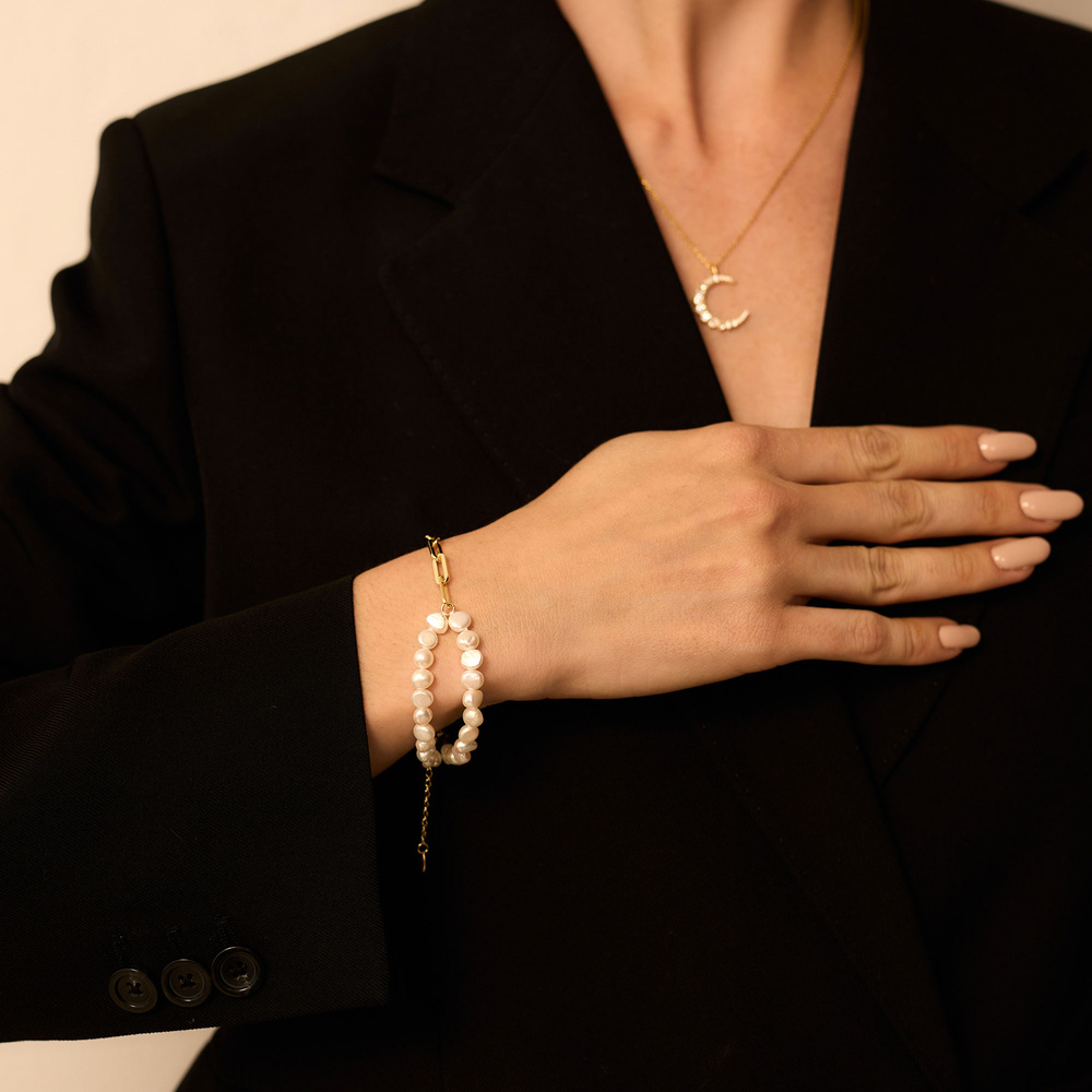 Złota bransoletka z perłami naturalnymi Whisper