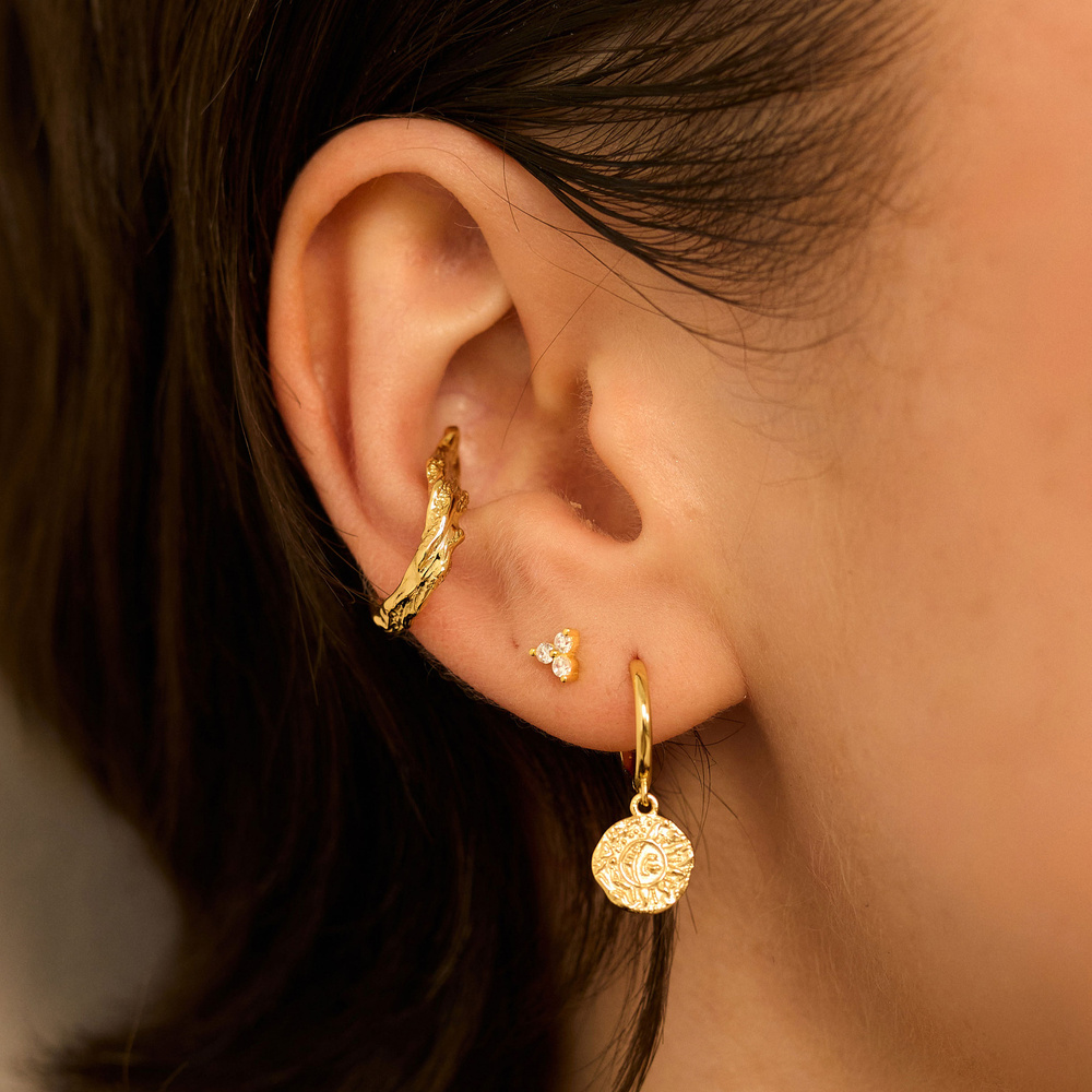 Złoty kolczyk z listkami Birdy N°2