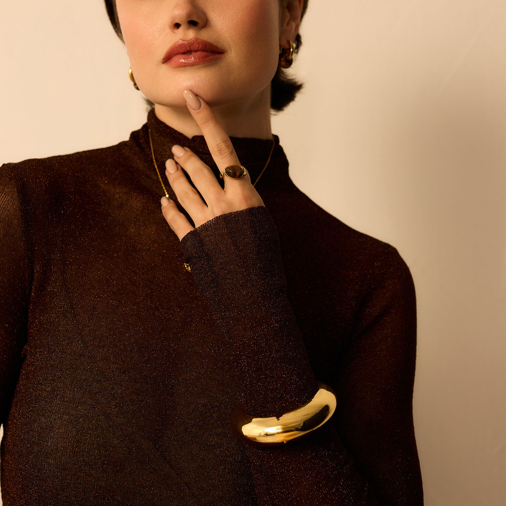 Złota sztywna bransoletka Bold