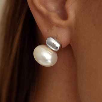 Srebrne kolczyki kule z perłą Reine N°2