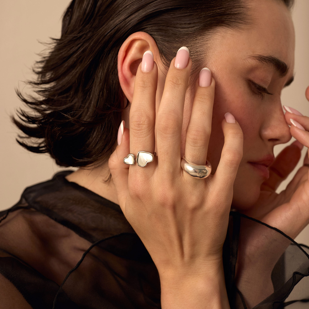 Srebrny regulowany pierścionek Pearl Heart