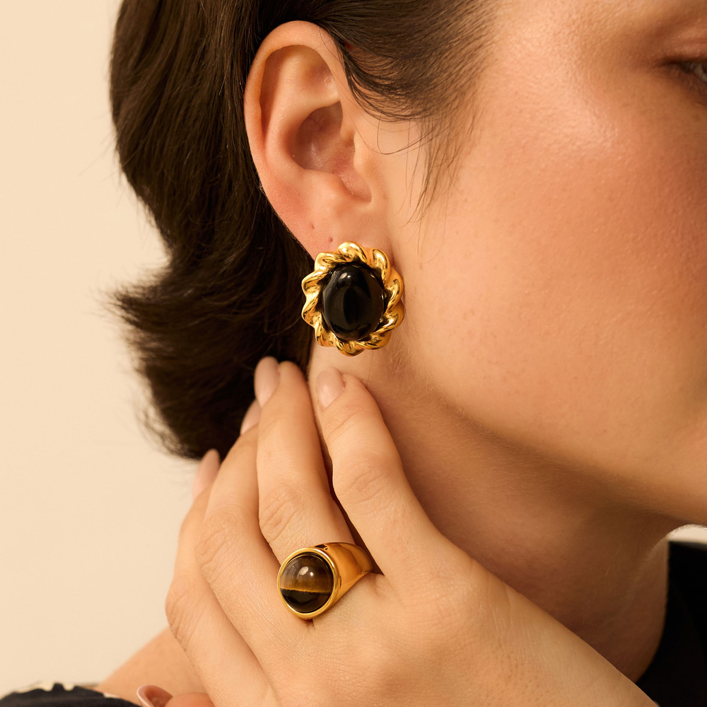 Złote kolczyki vintage Noir N°2