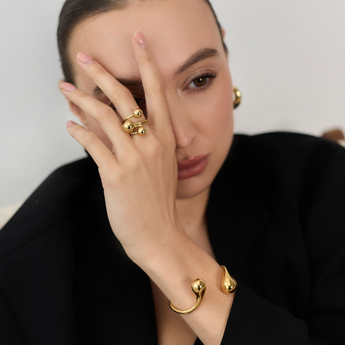 Złota sztywna otwierana bransoletka vintage Kropla N°1