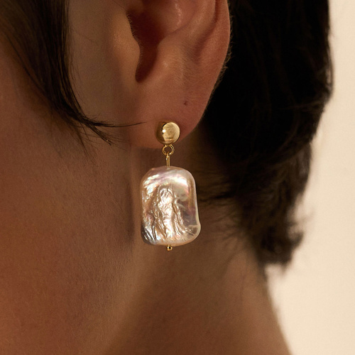 Złote kolczyki z perłą naturalną Cloud  N°3