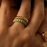 Złoty pierścionek z zieloną emalią Mint