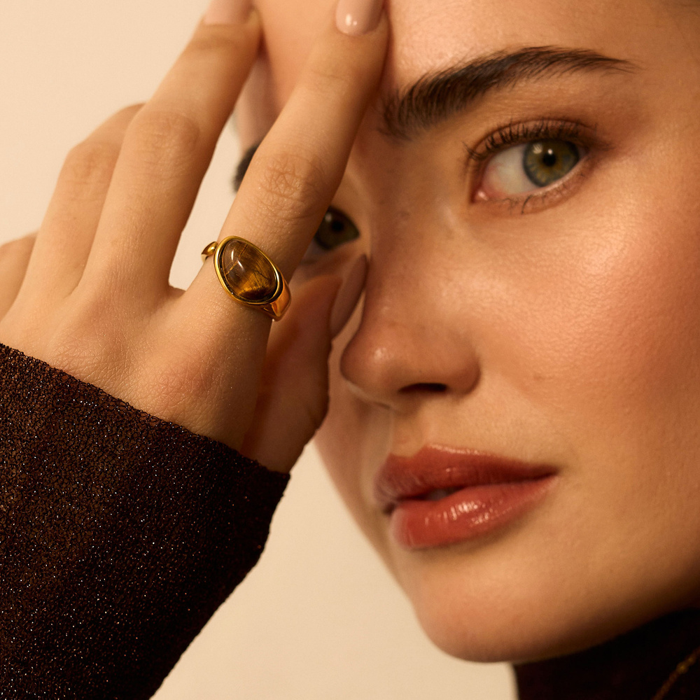 Złoty pierścionek z oczkiem tygrysim Mystic N°2