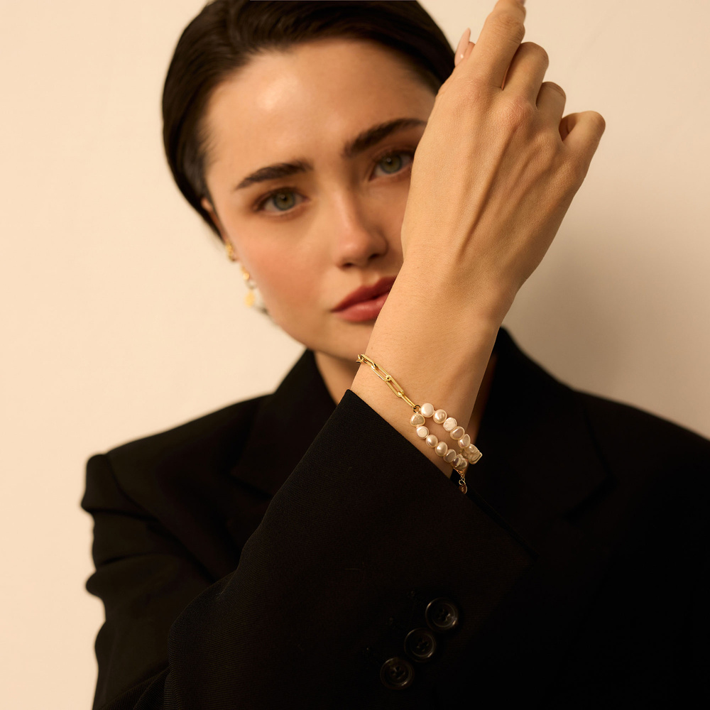 Złota bransoletka z perłami naturalnymi Whisper