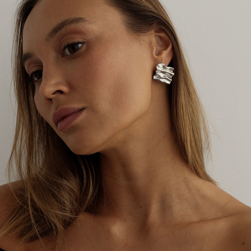 Srebrne gniecione kolczyki vintage N°3