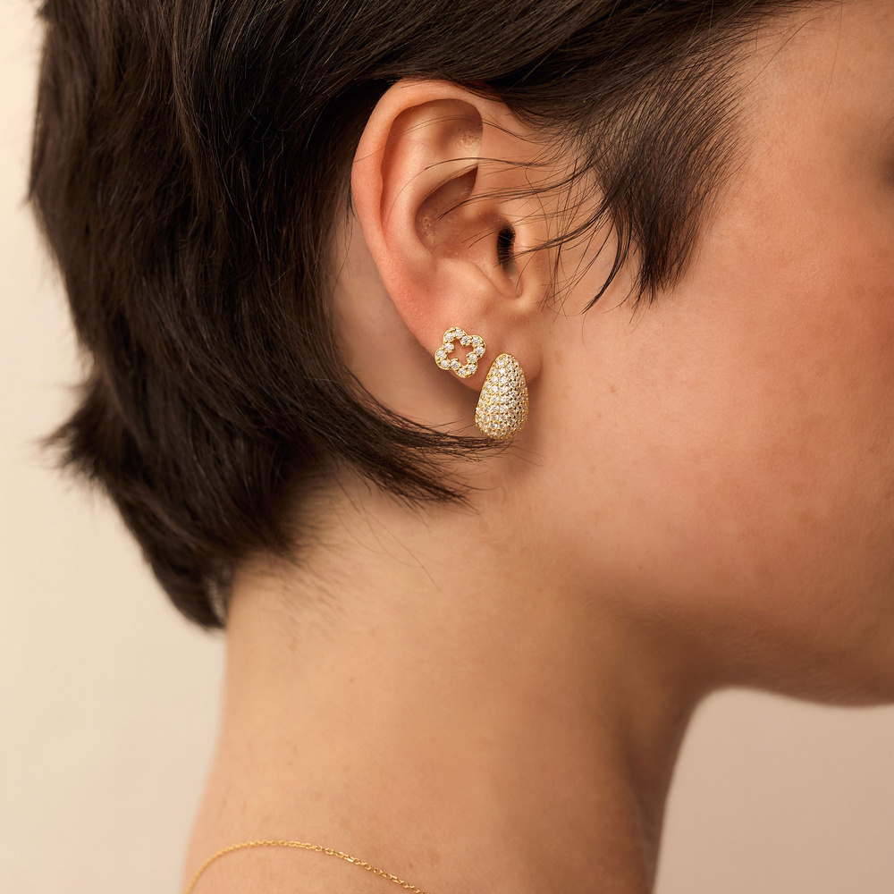 Złote kolczyki łezki z cyrkoniami (srebro 925)