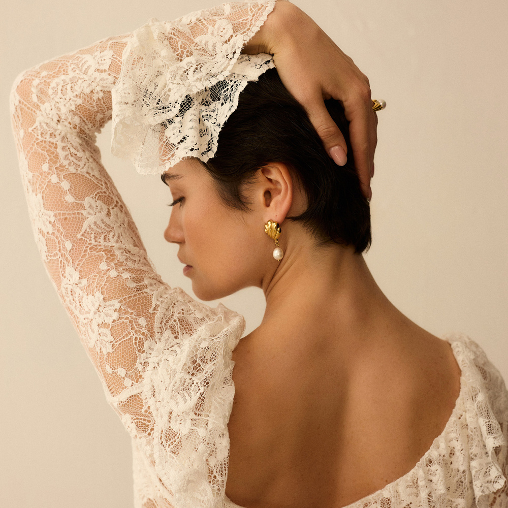 Złote kolczyki muszle z perłą Sirene