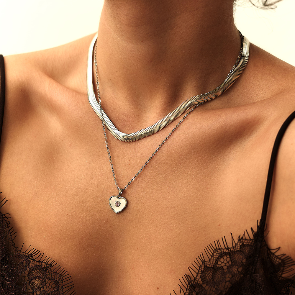 Srebrny naszyjnik z masą perłową Pinky Love