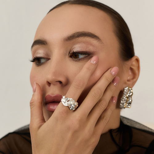 Srebrny gnieciony pierścionek Ruffle