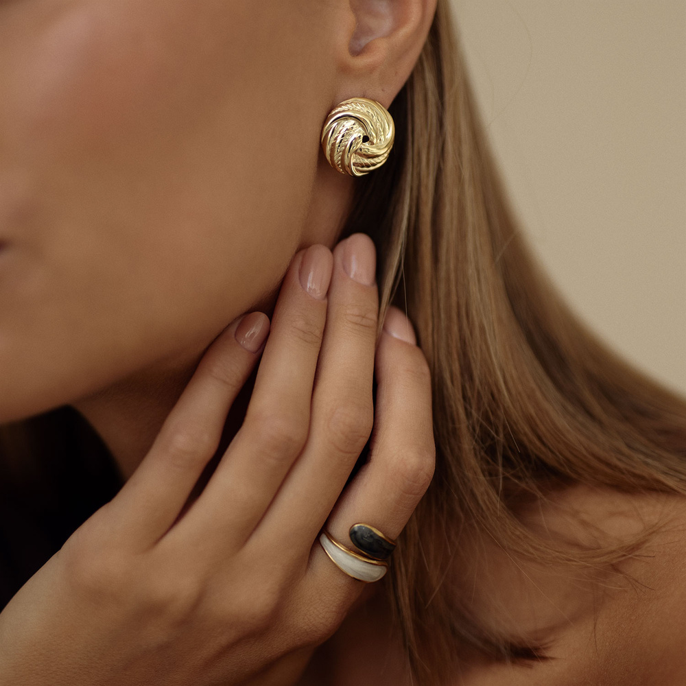 Złoty regulowany pierścionek z perłową emalią Stella N°3 (srebro 925)