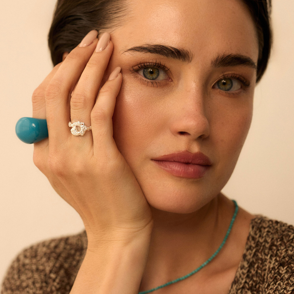 Srebrny gnieciony pierścionek Saturn