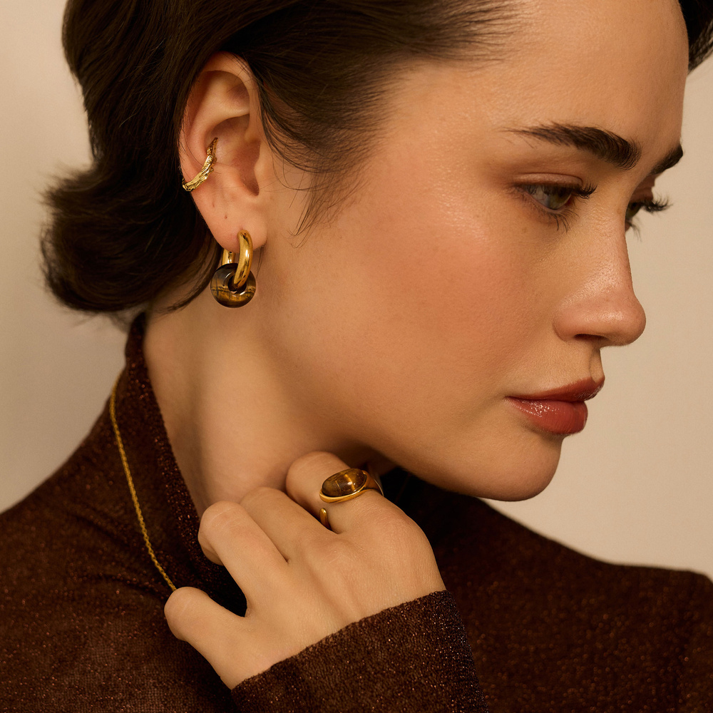 Złoty pierścionek z oczkiem tygrysim Mystic N°2