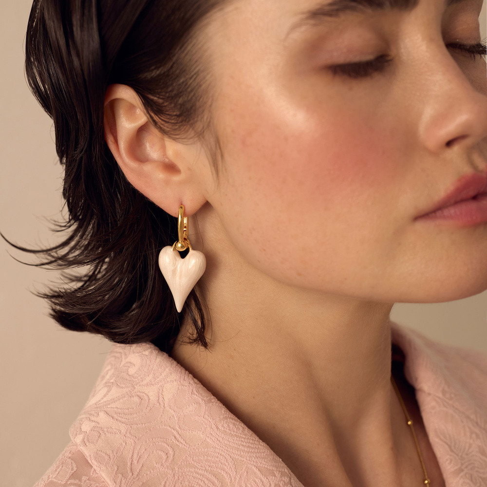 Złote kolczyki serca z perłowej emalii Bubble Heart N°1