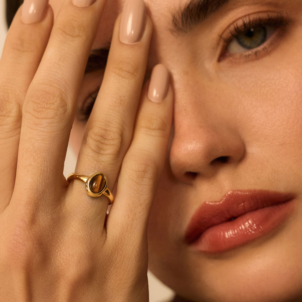 Złoty pierścionek z oczkiem tygrysim Mystic