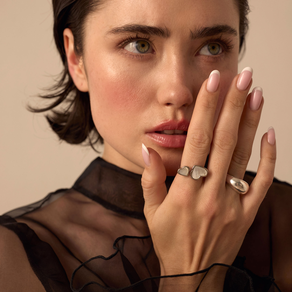 Srebrny regulowany pierścionek Pearl Heart