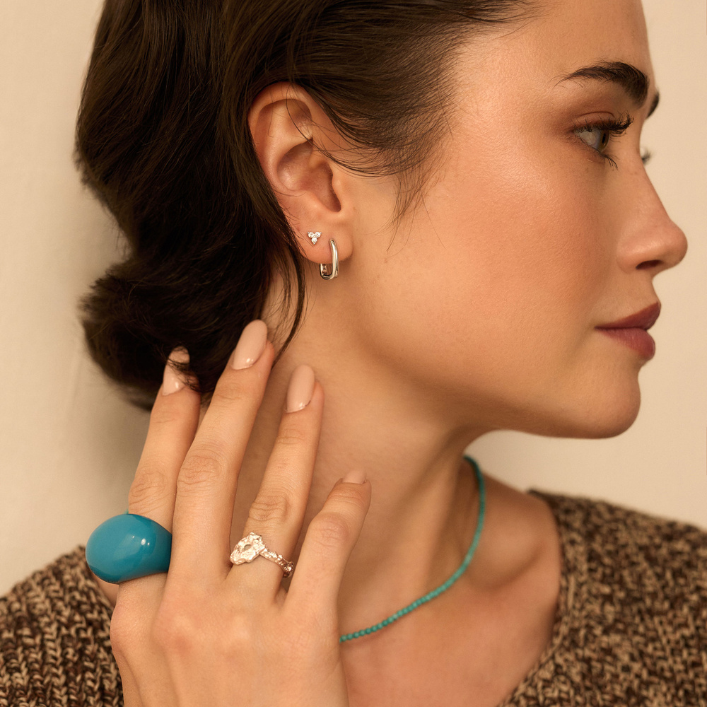 Srebrny kolczyk z listkami Birdy N°2